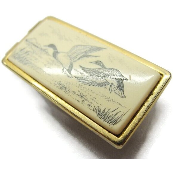 Anson Duck Geese Money Clip Gold Tone  Porcelain Wallet Credit Card Cash Holder - Picture 1 of 9